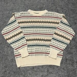 Flying Scotsman Vintage Fair Isle Crewneck Sweater Cream Green Red Size Large